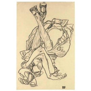 a reclining girl with crossed arms and legs - Egon Schiele — artwork view