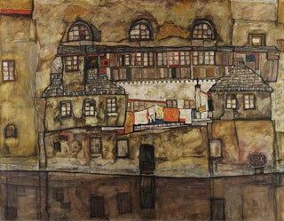 Wall of house by the riverbank - Egon Schiele — artwork view