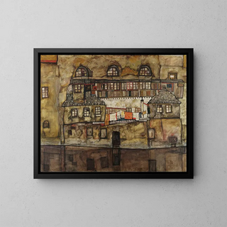 Wall of house by the riverbank - Egon Schiele — framed artwork on a wall
