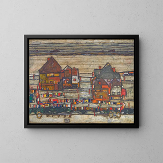 Houses with laundry Suburb II - Egon Schiele — framed artwork on a wall
