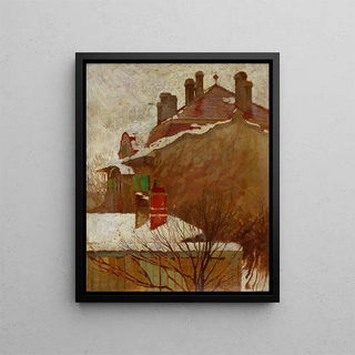 Häuser en hiver vue depuis le studio - Egon Schiele — framed artwork on a wall