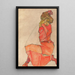Reproduction of the painting of a kneeling woman in an orange-red dress - Egon Schiele