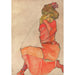 Reproduction of the painting of a kneeling woman in an orange-red dress - Egon Schiele