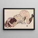 a Kneeling Girl Resting on Both Elbows - Egon Schiele — framed artwork on a wall