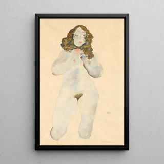Nude female kneeling - Egon Schiele — framed artwork on a wall
