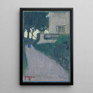 Reproduction of the painting Landscape with house, trees and female figure - Egon Schiele