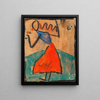 Girl with a Red Skirt - Egon Schiele — framed artwork on a wall