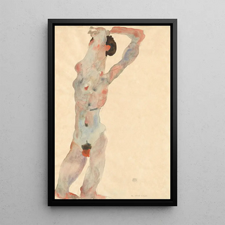 Male Nude Painting - Egon Schiele — framed artwork on a wall