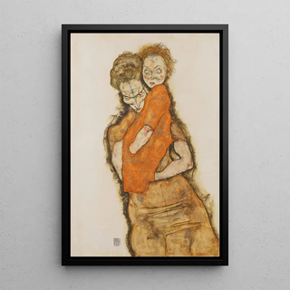 Mother and Child - Egon Schiele — framed artwork on a wall