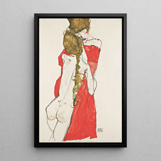 Mother and Daughter - Egon Schiele — framed artwork on a wall