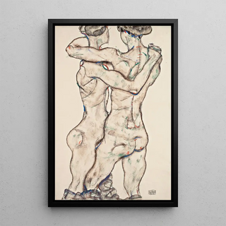Naked Girls Kissing - Egon Schiele — framed artwork on a wall