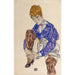 Portrait of the artist's seated woman holding her right leg - Egon Schiele — artwork view