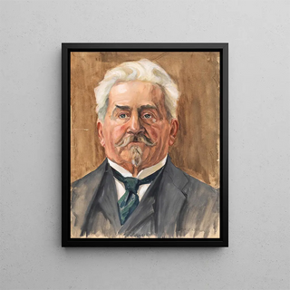 Portrait Painting of Léopold Czihaczek - Egon Schiele — framed artwork on a wall