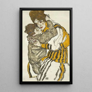 The woman of Schiele with her little nephew - Egon Schiele — framed artwork on a wall