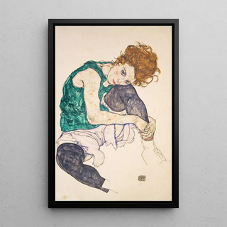 a seated woman with bent knees Adele Herms - Egon Schiele — framed artwork on a wall