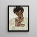 Self-portrait with lowered head - Egon Schiele — framed artwork on a wall