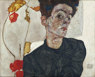 Self-portrait with Physalis - Egon Schiele — artwork view