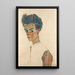 Self-portrait in striped shirt - Egon Schiele — framed artwork on a wall