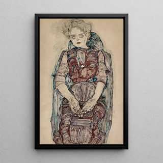 Woman sitting - Egon Schiele — framed artwork on a wall