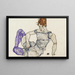 a seated woman with purple stockings - Egon Schiele — framed artwork on a wall