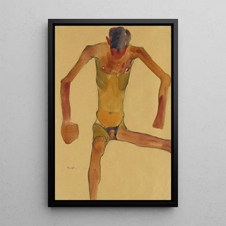 Reproduction of the painting of a Male nude sitting with head bowed - Egon Schiele
