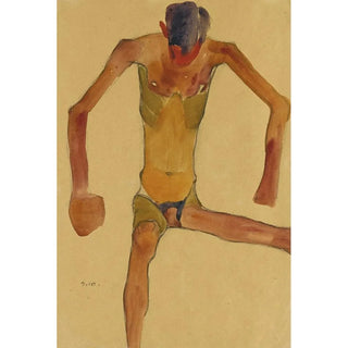 Reproduction of the painting of a Male nude sitting with head bowed - Egon Schiele