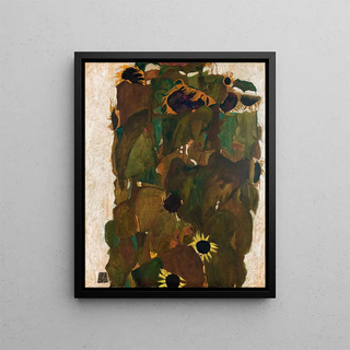 Sunflowers Painting I - Egon Schiele — framed artwork on a wall
