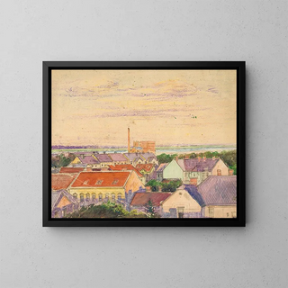 View of the City - Egon Schiele — framed artwork on a wall