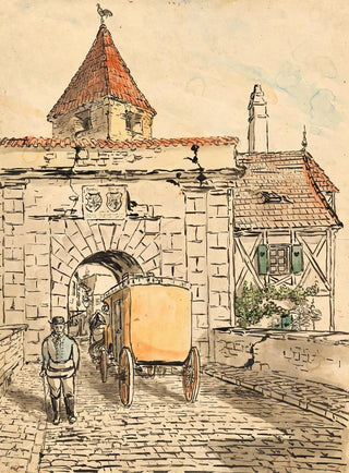 Gate of the city with student work in a carriage - Egon Schiele — artwork view
