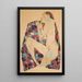 a female nude on checkered fabric - Egon Schiele — framed artwork on a wall