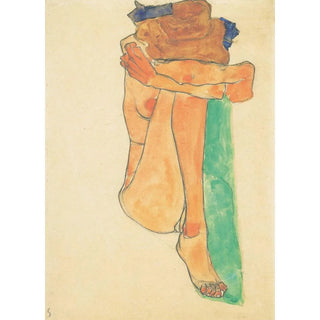 Female Nude Painting with Green Cushion - Egon Schiele — artwork view