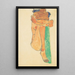 Female Nude Painting with Green Cushion - Egon Schiele — framed artwork on a wall