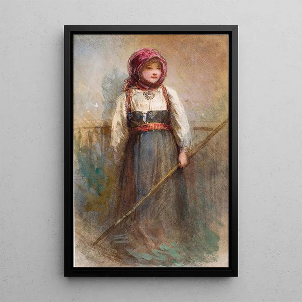 Norwegian Girl Painting - Egron Lundgren — framed artwork on a wall