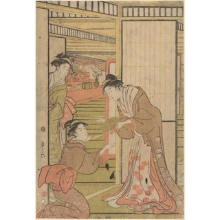 Three women at the open door - Eishi Hosoda — artwork view