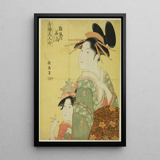 Hanaogi by the Ogiya from the series Beautés des quartiers de plaisir Seiro bijin awase - Eishsai Chki — framed artwork on a wall