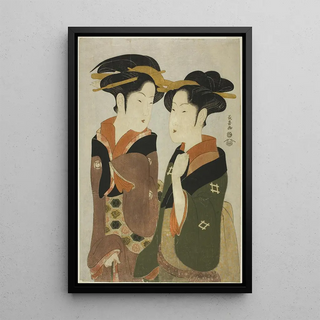 Reproduction of the painting Kan serveuse de l'Izutsuya et la geisha Fuseya de l'Ogiya - Eishsai Chki