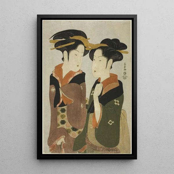 Reproduction of the painting Kan serveuse de l'Izutsuya et la geisha Fuseya de l'Ogiya - Eishsai Chki