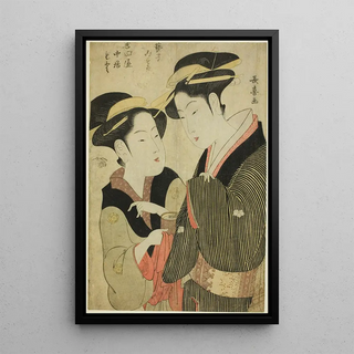 Moto waitress of Yoshidaya and geisha Mizue - Eishsai Chki — framed artwork on a wall