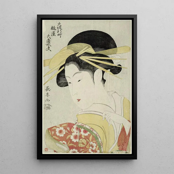 Osumi une Tayu du Tsuchiya dans le quartier de Shinmachi à Osaka - Eishsai Chki — framed artwork on a wall