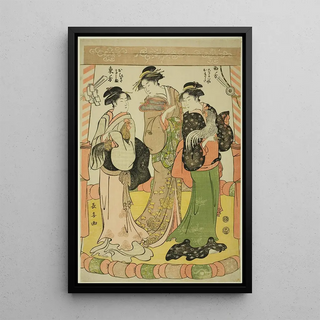 The Cockfight Ohisa from Takashimaya and Okita from Naniwaya - Eishsai Chki — framed artwork on a wall