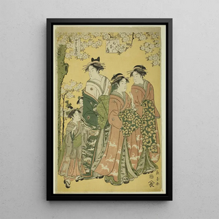 La courtisane Hinazuru du Chojiya et ses suivantes - Eishsai Chki — framed artwork on a wall