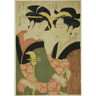Reproduction of the painting L'amuseur Tamino et la servante Nui de Sumiyoshiya - Eishsai Chki