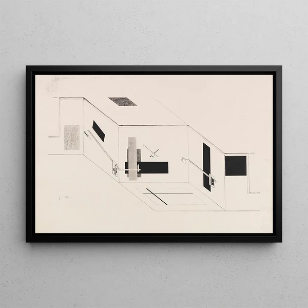 Der Prounenraum Feuille 5 from the I Kestnermappe Proun - El Lissitzky — framed artwork on a wall