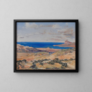 Rivage avec mer bleue - Eleanor Harris — framed artwork on a wall