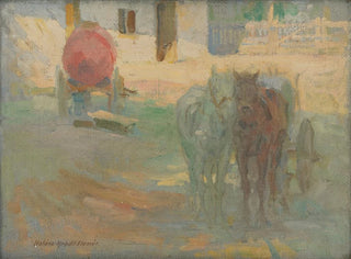 Farmyard painting with draft horses - Elemér Halász-Hradil — artwork view