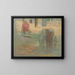 Farmyard painting with draft horses - Elemér Halász-Hradil — framed artwork on a wall