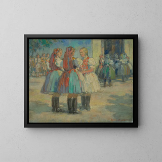 Filles en costume traditionnel - Elemér Halász-Hradil — framed artwork on a wall