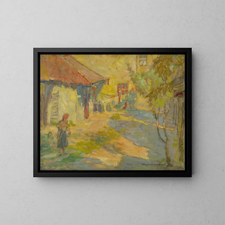 In the courtyard - Elemér Halász-Hradil — framed artwork on a wall