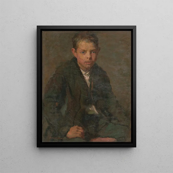 Portrait of a young worker - Elemér Halász-Hradil — framed artwork on a wall