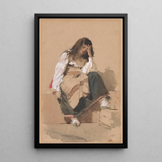 Reproduction of the painting of a Sitting Peasant Girl in Contemplation - Eleuterio Pagliano